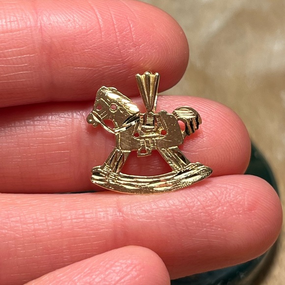 14K Solid Yellow Gold Small Toy Rocking Horse Charm Pendant - Picture 11 of 13